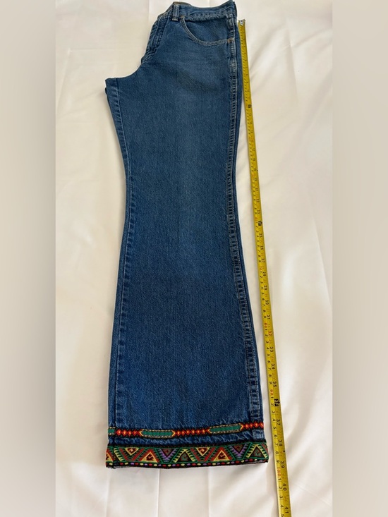 Wrangler 80’s Vintage Western Jeans Aztec Trim HR Made USA 🇺🇸 Boho Festival 5x32 - Picture 16 of 16